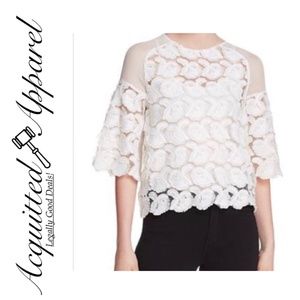 MAJE Logan NWT Sheer Tulle Floral Applique Top Size 1
